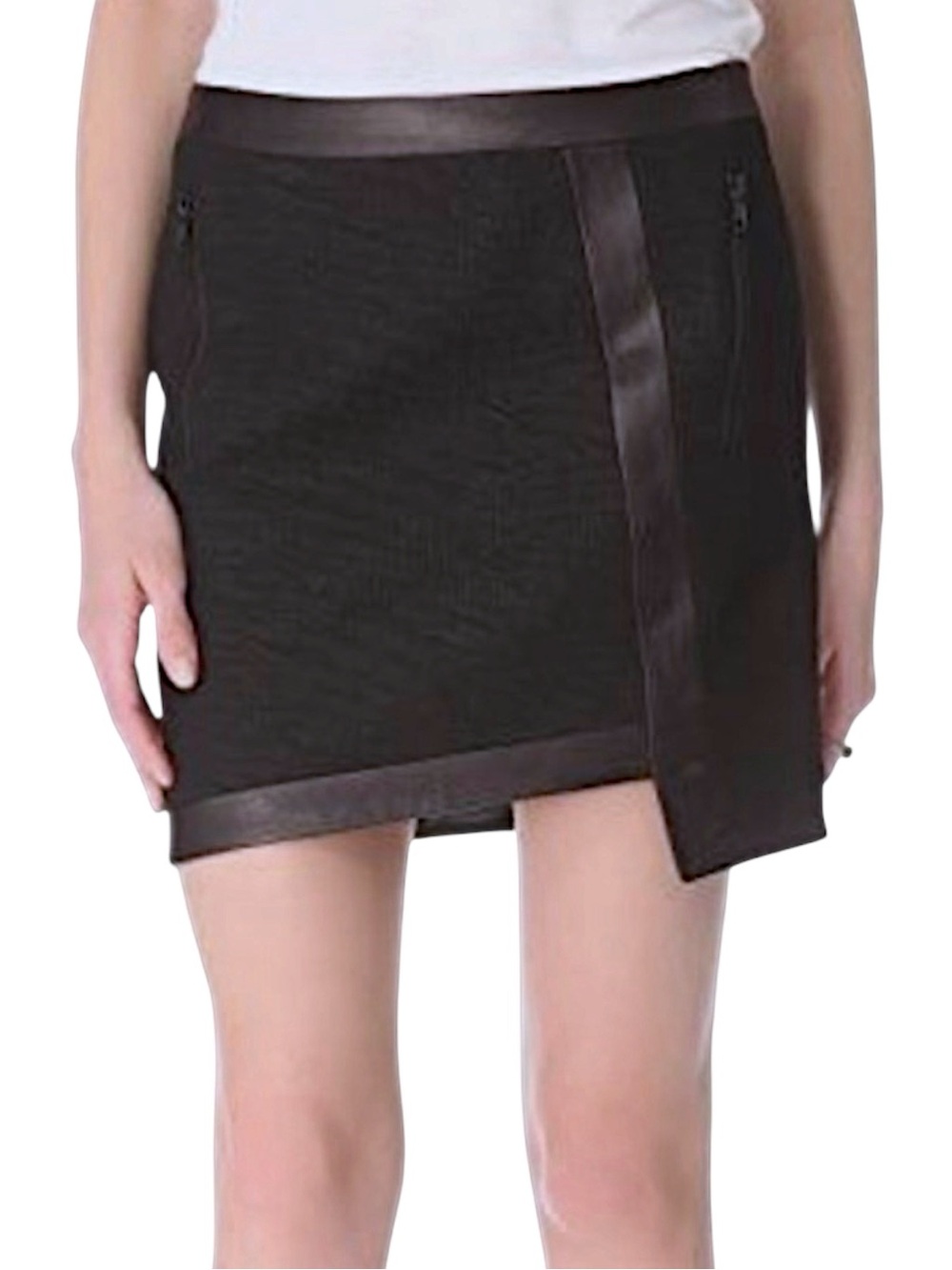Helmut Lang Black Textured Asymmetrical Faux-Leather Trim Mini Skirt (4)